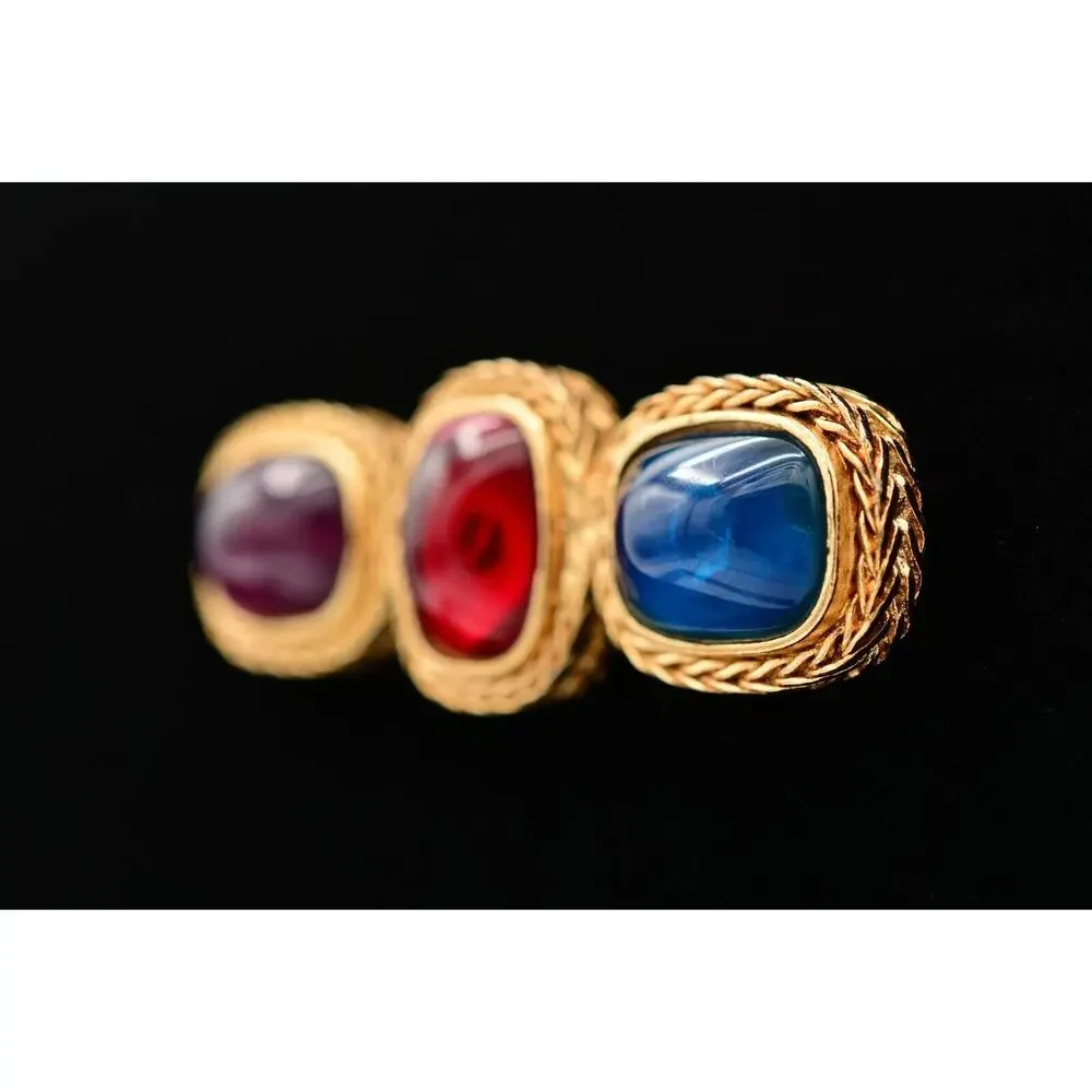 Givenchy Vintage Gripoix Glass Pin Brooch Gold Cabochon Runway Signed 80s BinAT